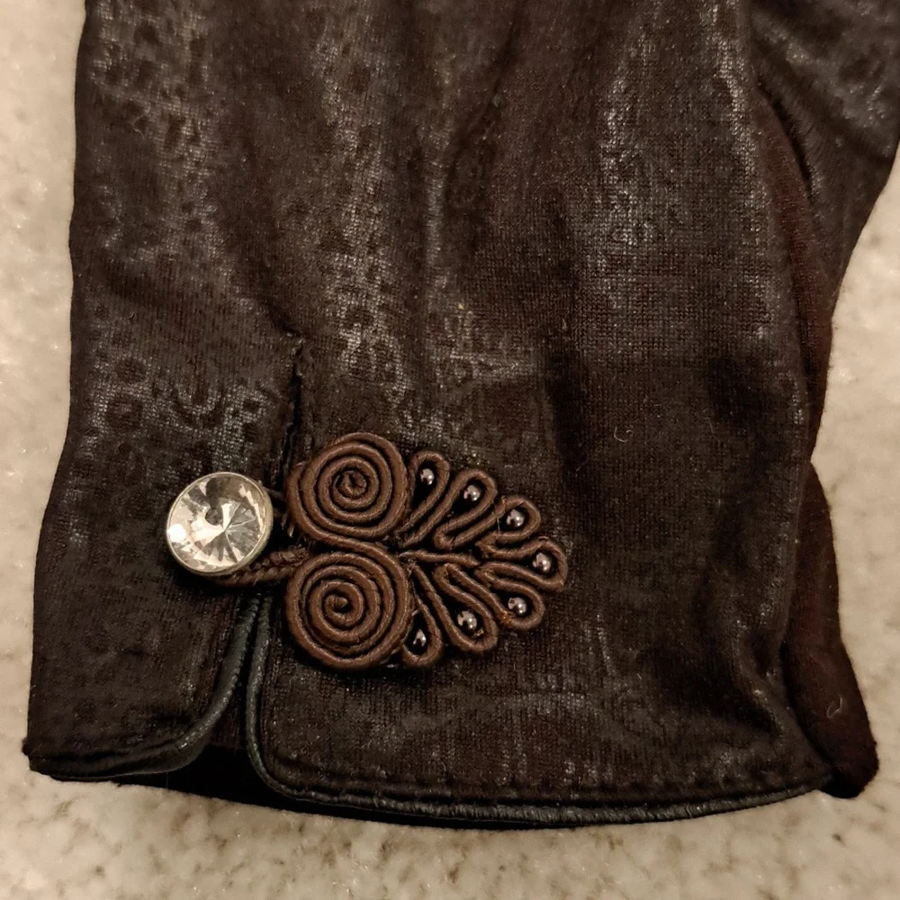 Brown Faux Leather Gloves